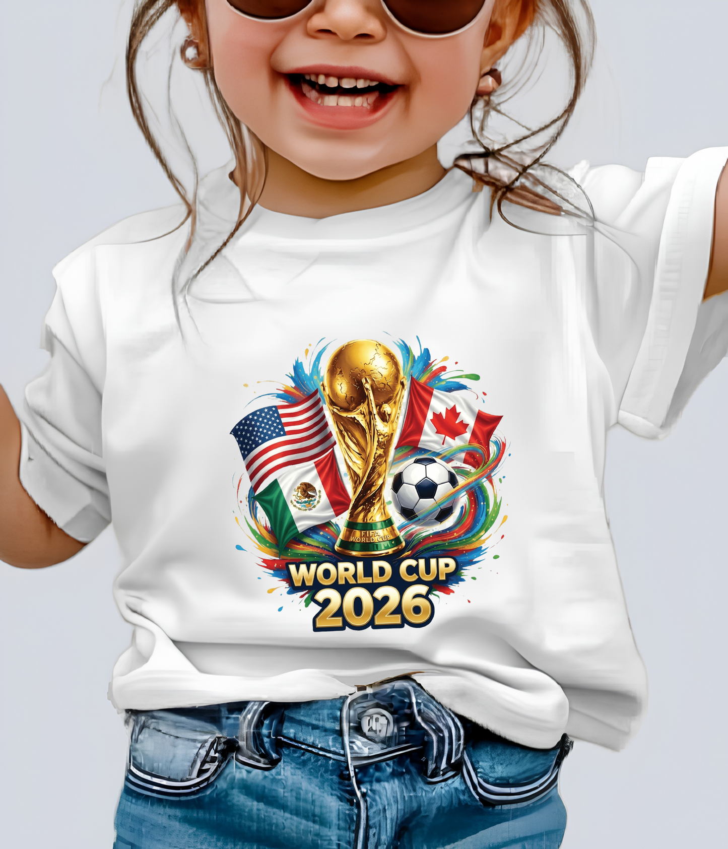 FIFA World Cup 2026 Host Country Flags Light Blue Graphic T-Shirt(physical)