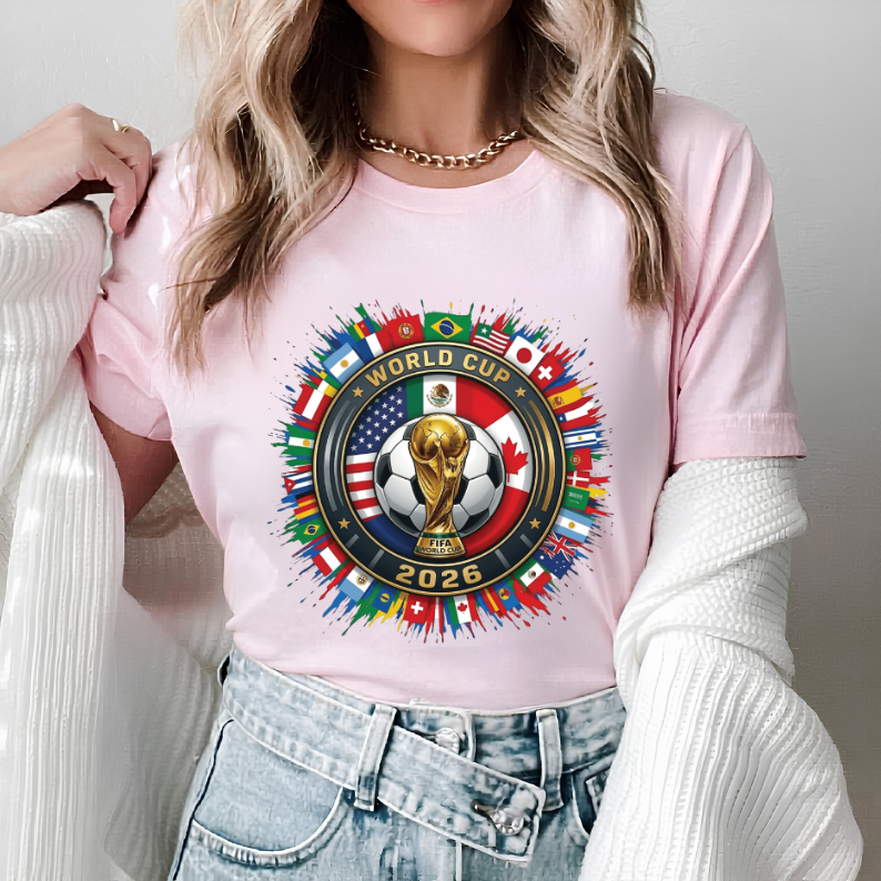 FIFA World Cup 2026 Multi-National Flags Emblem Graphic T-Shirt (physical)
