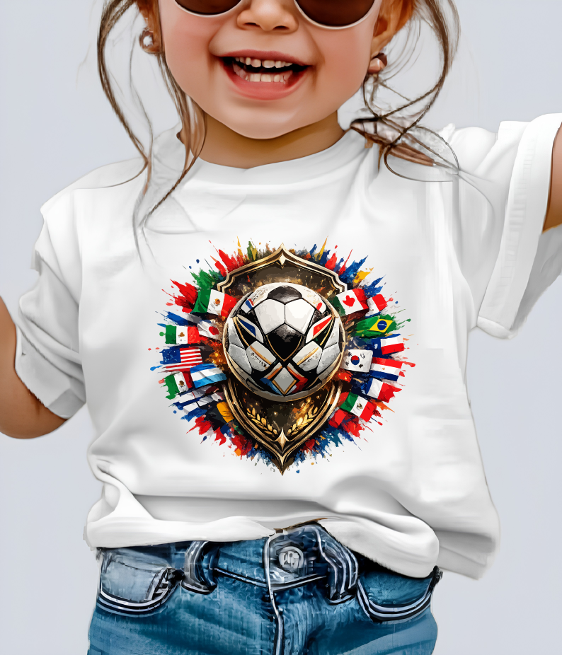 Global Flags Soccer Shield T-Shirt - 2026 World Cup International Football Fan Tee (physical)