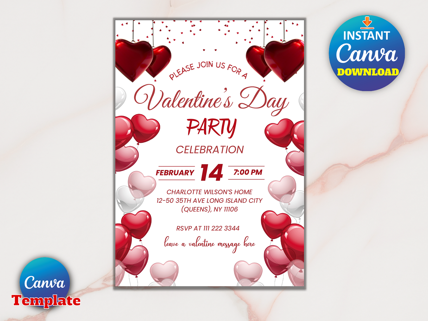 Valentines Heart Dinner Party Card