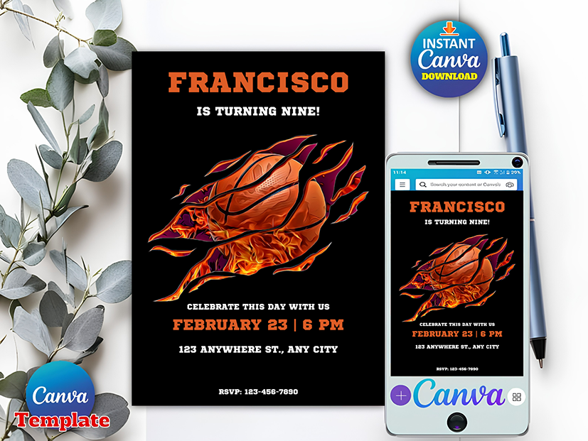 Basketball Girls Boys Sports  Birthday Invitation