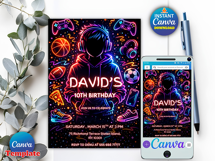 Teen Boy Birthday Party Invitation