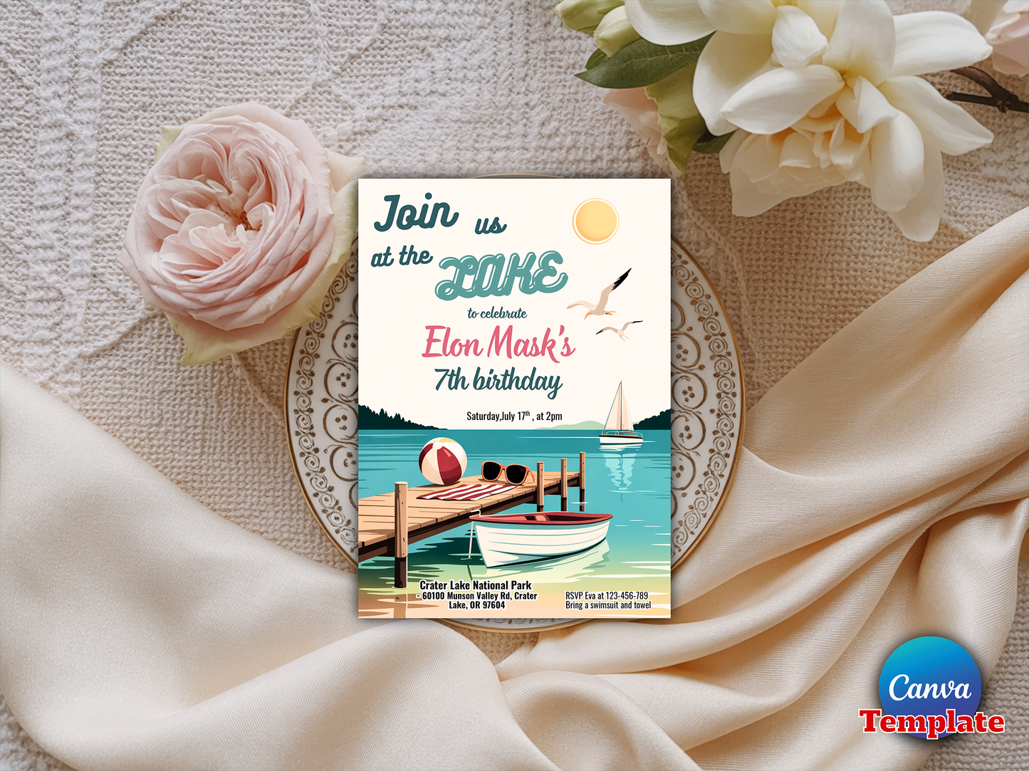 Editable Lake Birthday Party Invitation Boat Lake Birthday Party Summer Lake Water Party Join Us At The Lake Party Instant Download