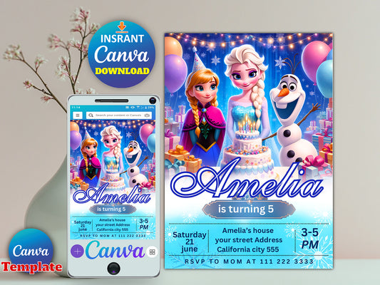 Frozen Editable Birthday Invitation Template(Printable)