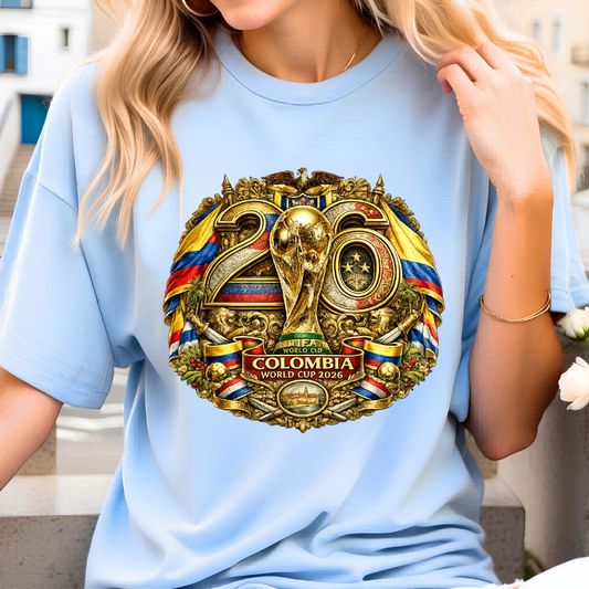 Colombia World Cup 2026 Premium Golden Graphic Cream T-Shirt (physical)