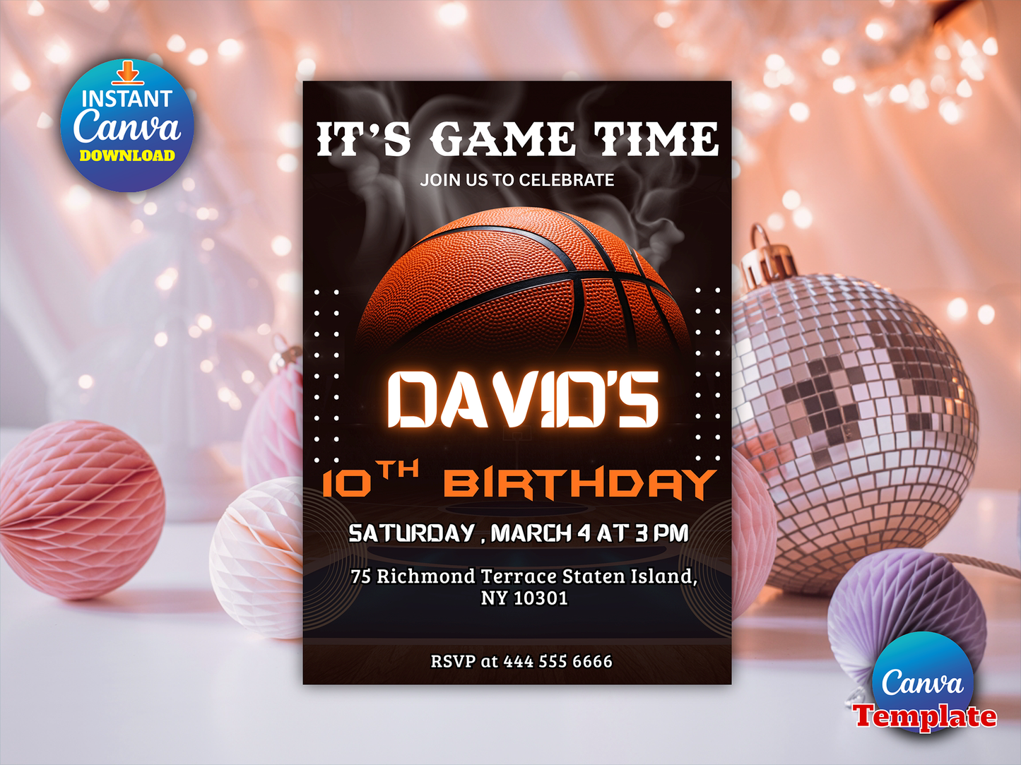 Editable Basketball Birthday Invitation Template