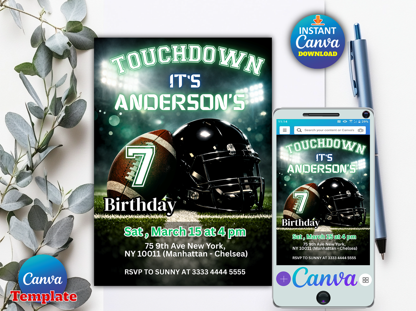 Editable American Football Invitation party