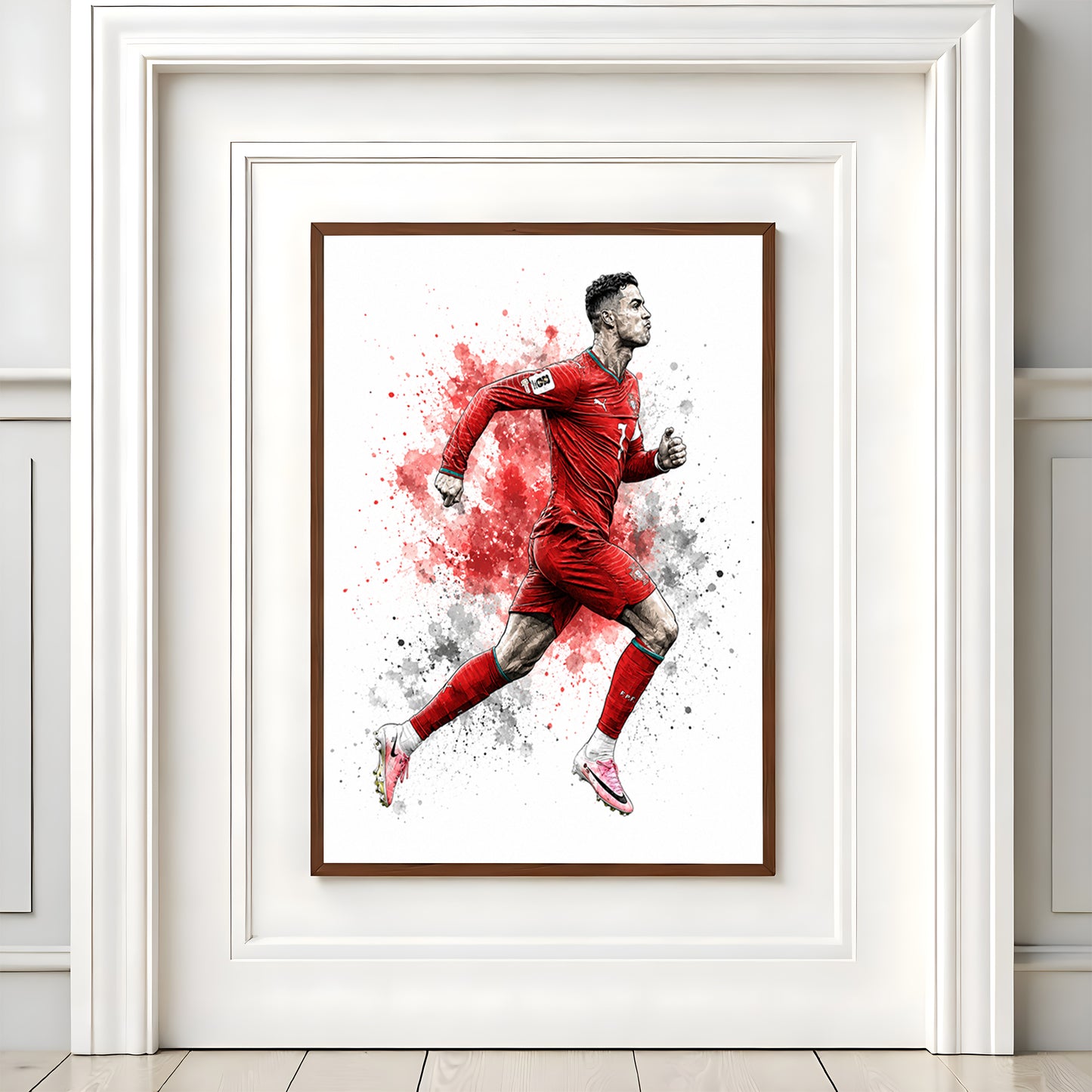 Cristiano Ronaldo Portugal Sprinting Motion Poster CR7 Forward Run Watercolor Wall Art (Printable+Physical)