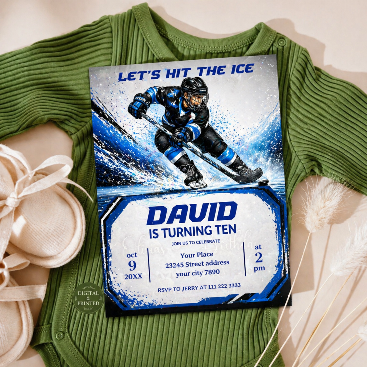 Hockey Birthday Invitation, Editable Canva Template, Kids Party Invite