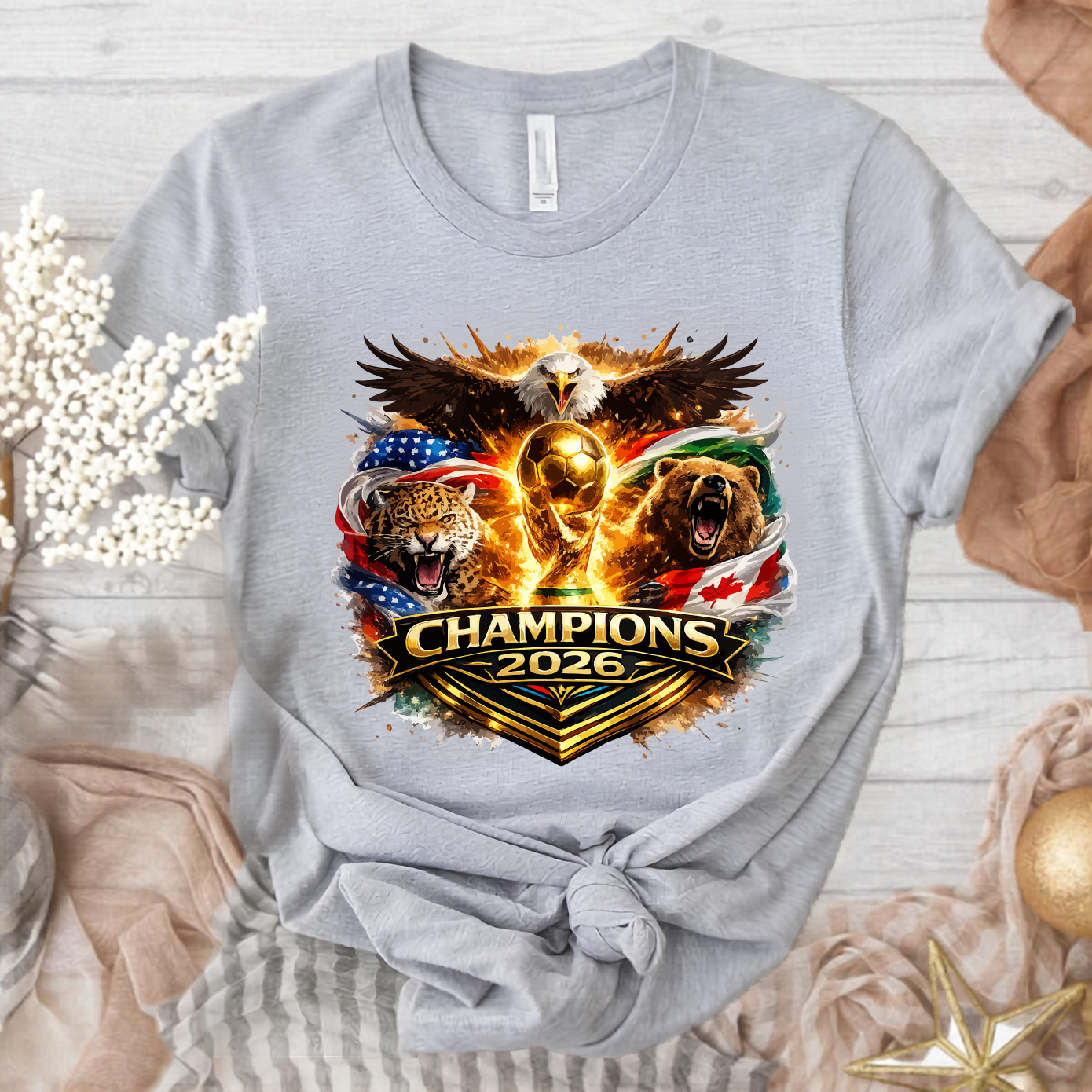 World Cup Champions 2026 Host Nations Mascot Grey Graphic T-Shirt (physical)