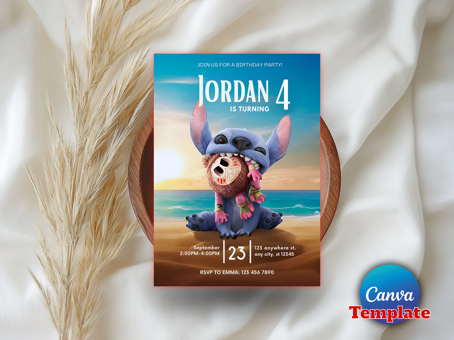 Lilo and Stitch Themed 4th Birthday Invitation Canva Template