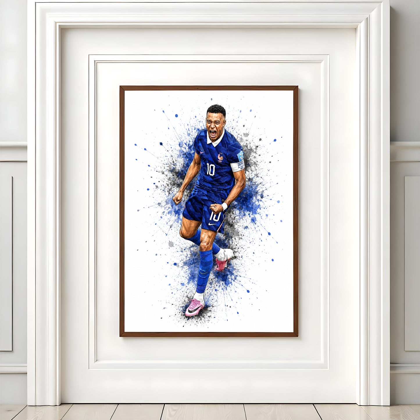 Kylian Mbappe France Intense Passion Poster Number 10 Blue Watercolor Splash Wall Art (Printable+Physical)