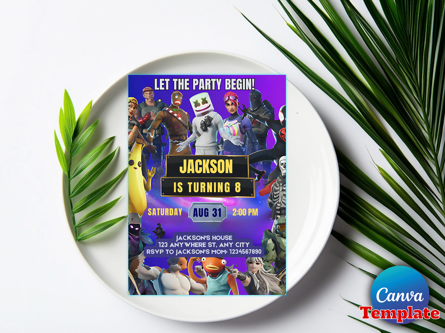 Fortnite Gaming Birthday Invitation Template - Editable Canva Digital Download