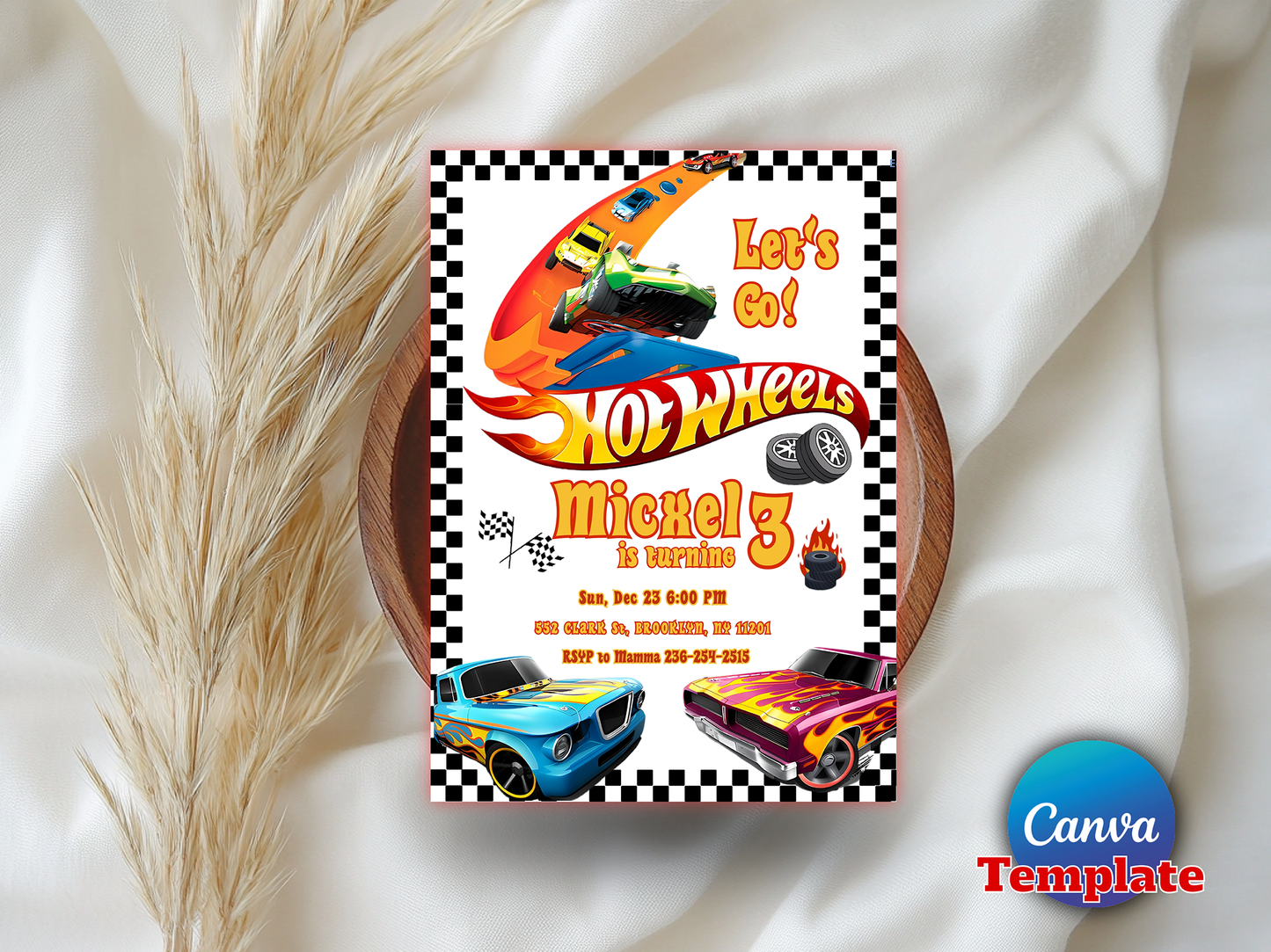Editable Hot Wheels Birthday Invitation Template – Race Car 3rd Birthday Party Invite