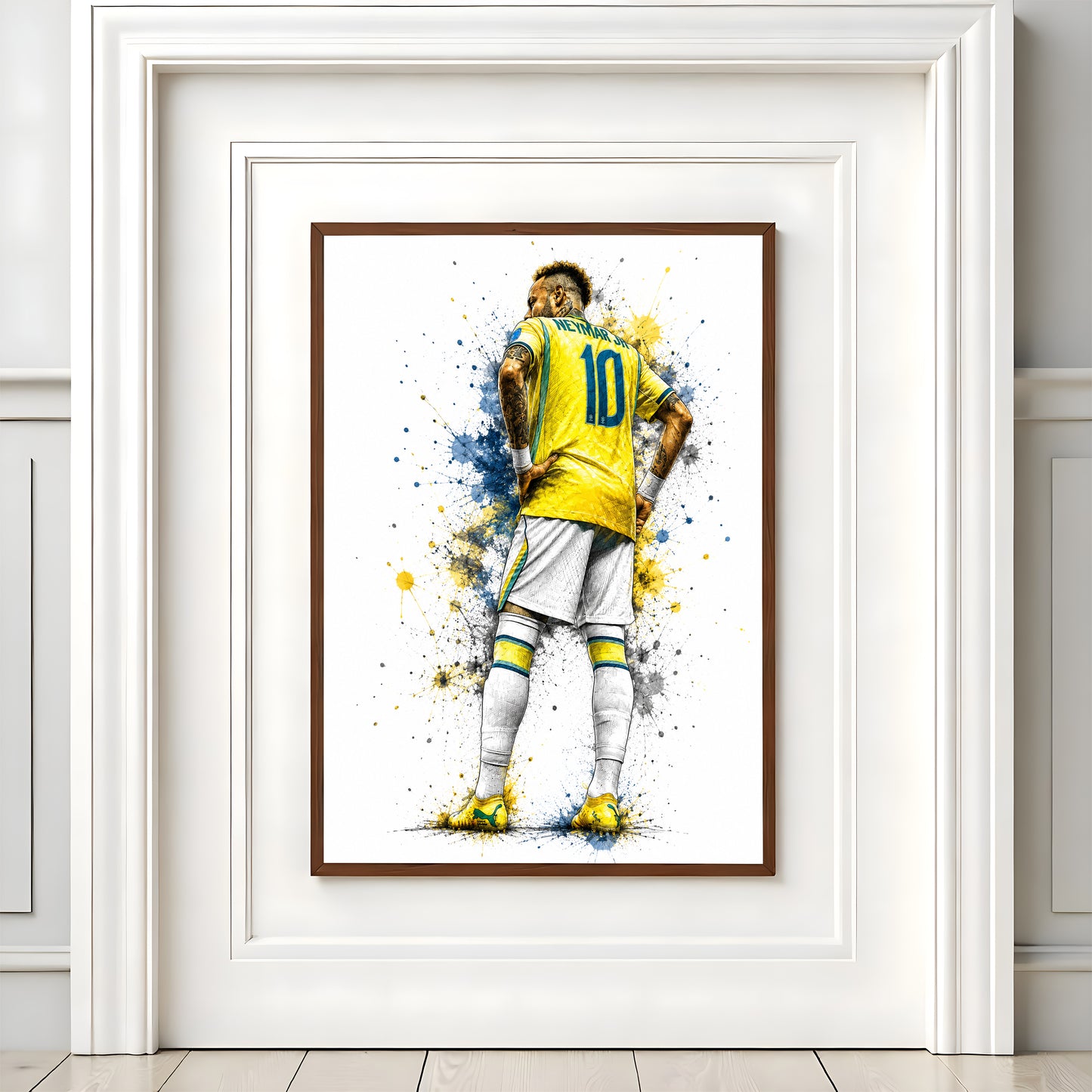 Neymar Jr Number 10 Back View Poster Brazil Jersey Hands on Hips Sketch Wall Art (Printable+Physical)