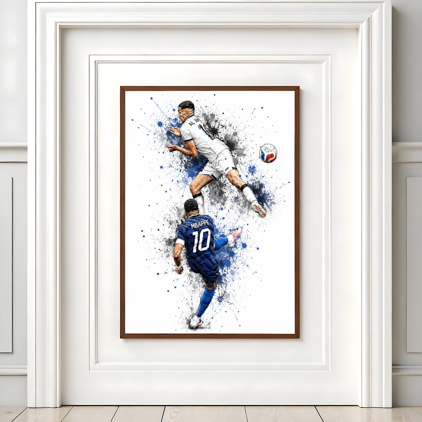 Mbappe Dual Action Football Poster Airborne Volley Watercolor Soccer Wall Art (Printable+Physical)