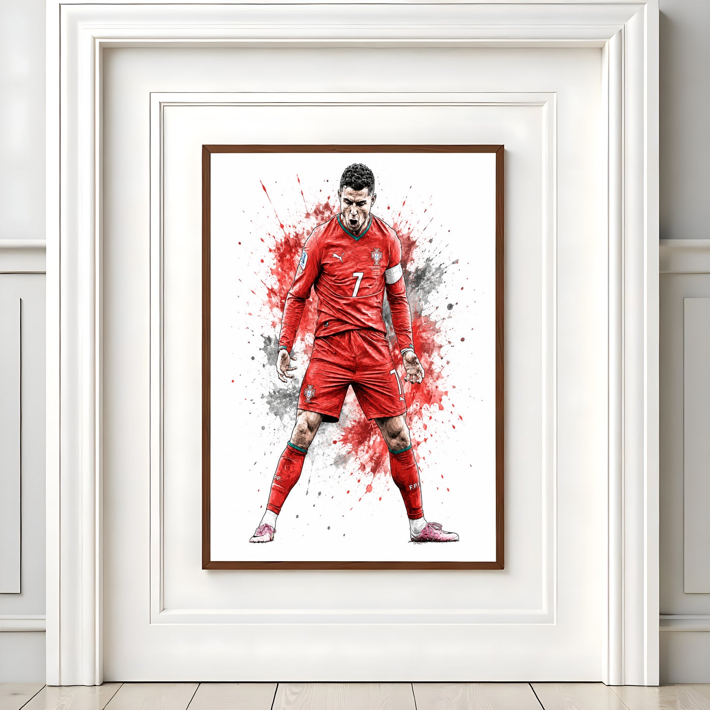 Cristiano Ronaldo Portugal Crimson Splash Art Poster CR7 Passionate Roar Wall Decor (Printable+Physical)