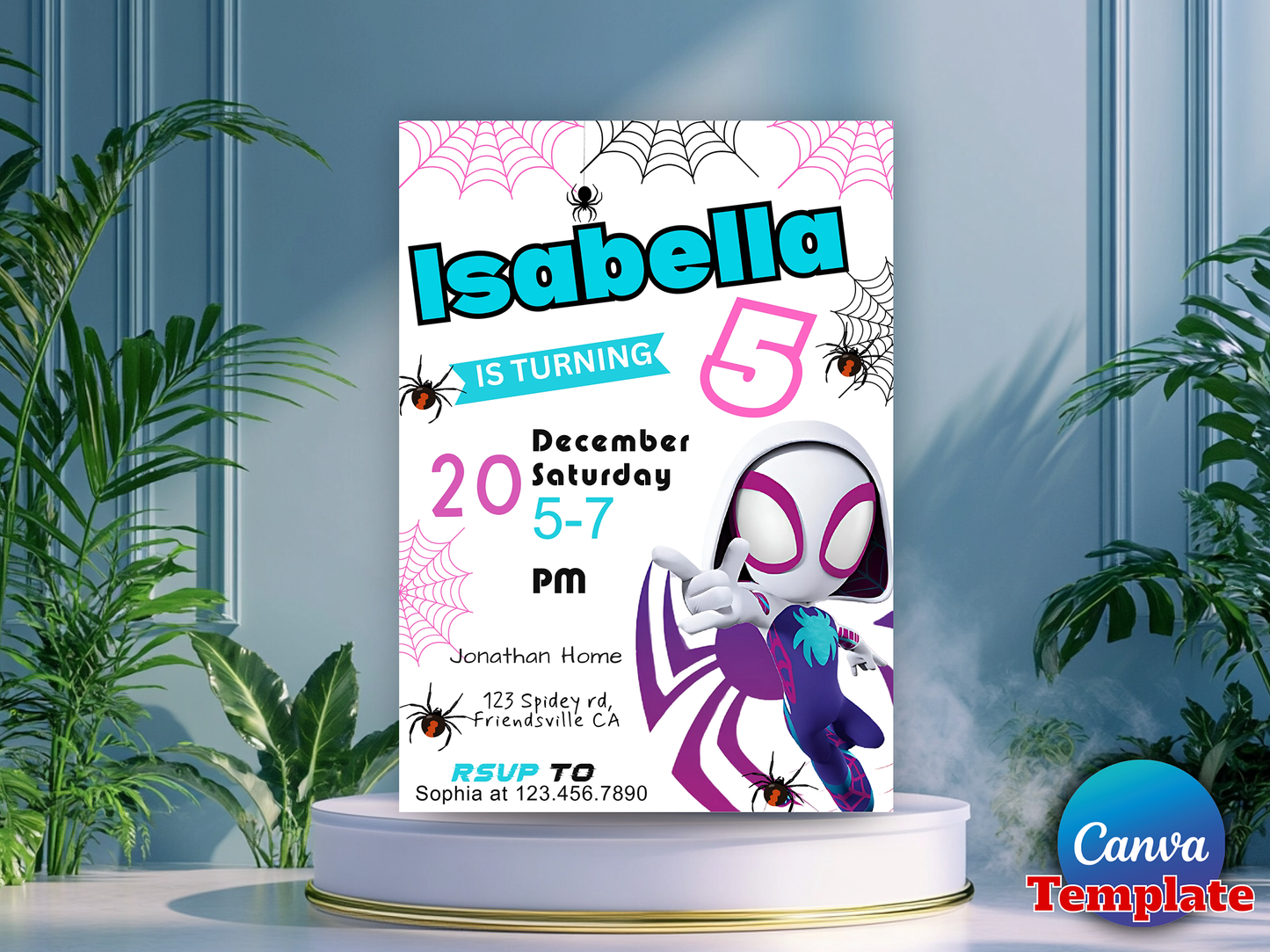 Ghost Spider Gwen Birthday Invitation Template - Editable Canva Digital Download