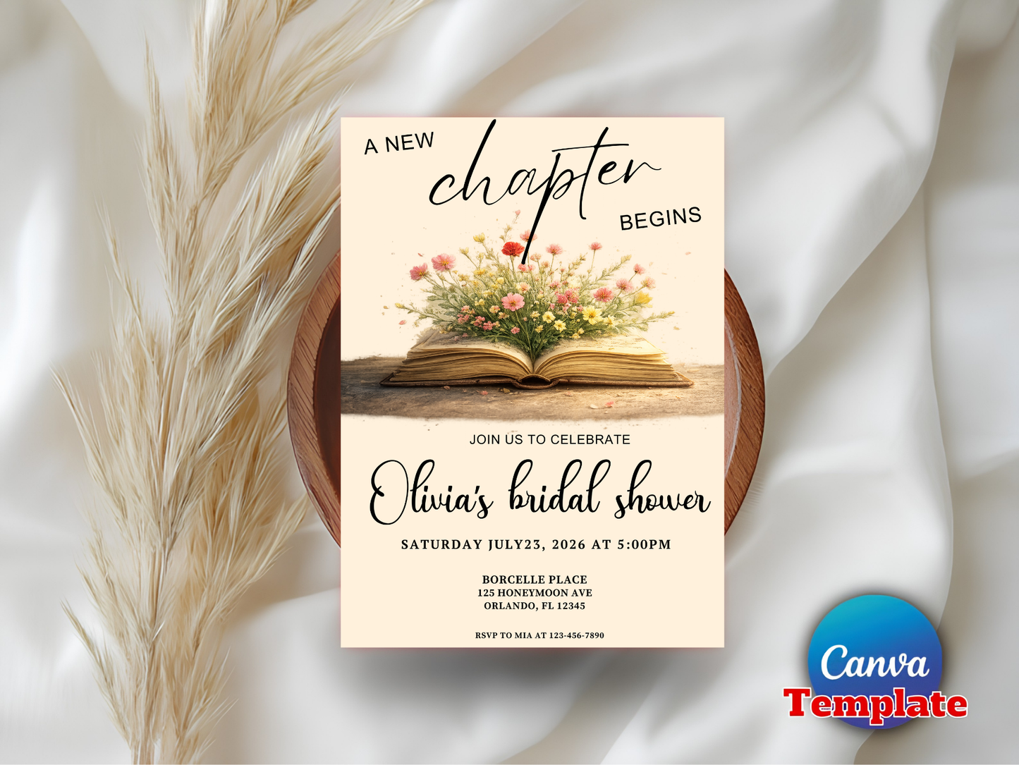 A New Chapter Bridal Shower Invite Set, Book Themed Bachelorette Party, Editable in Canva