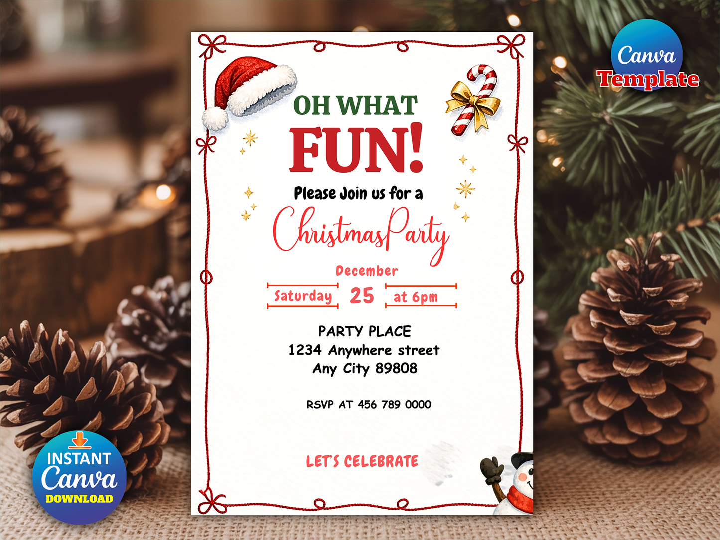Kids Holiday Santa Hat Oh What Fun Invite Christmas Birthday