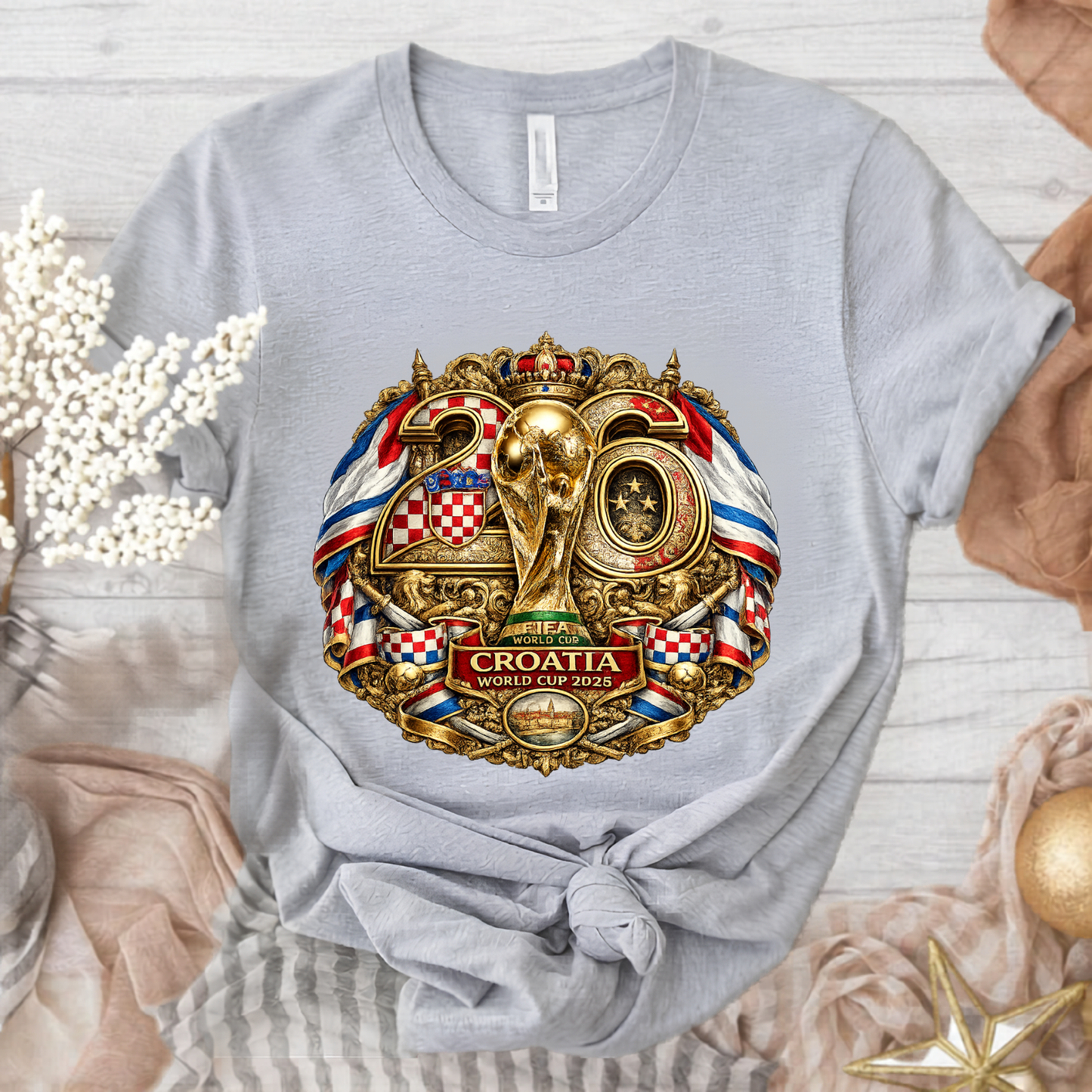 Croatia World Cup 2026 Premium Golden Graphic Black T-Shirt (physical)