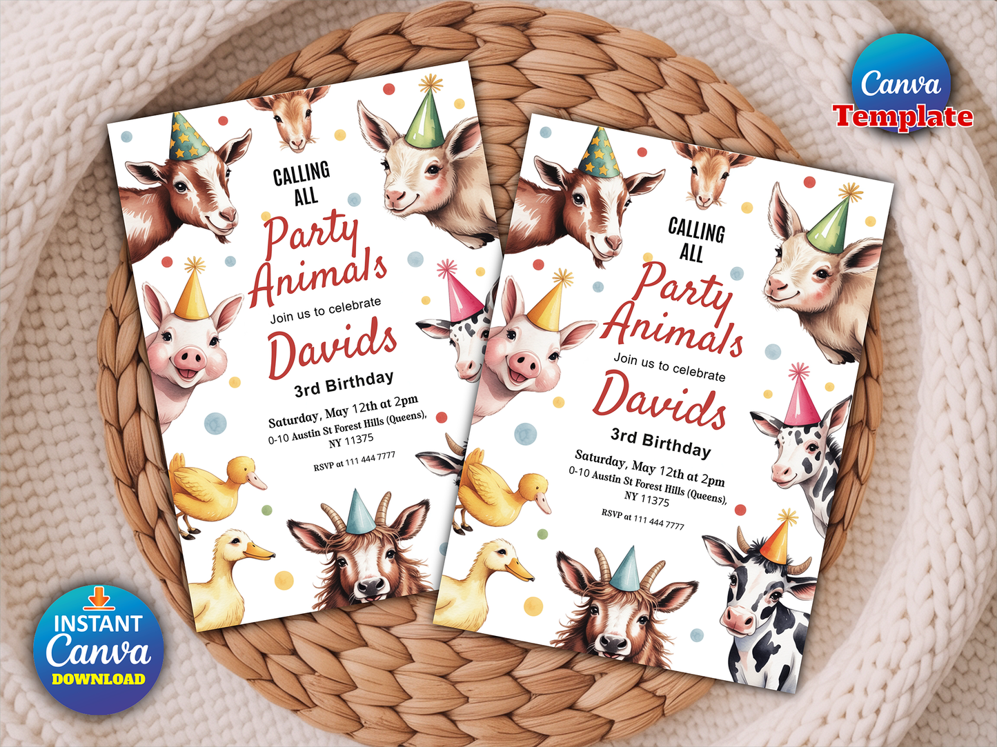 Editable Farm Animals Birthday Party Invitation