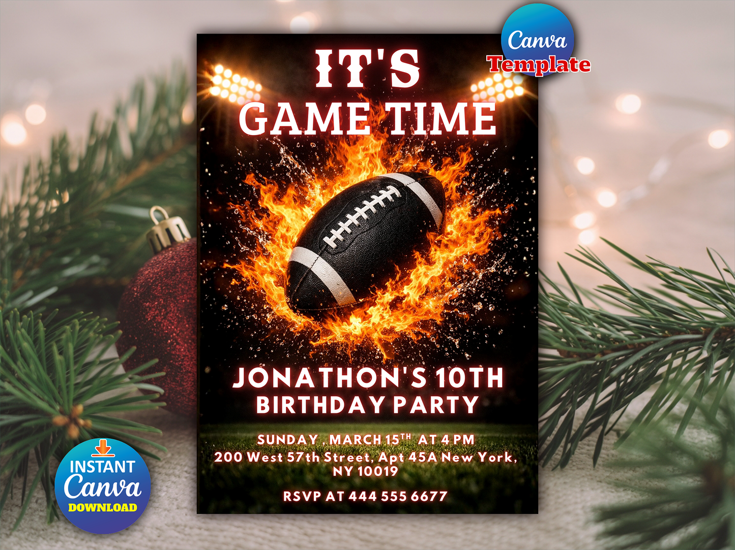 Editable Football Game Time Invitation party