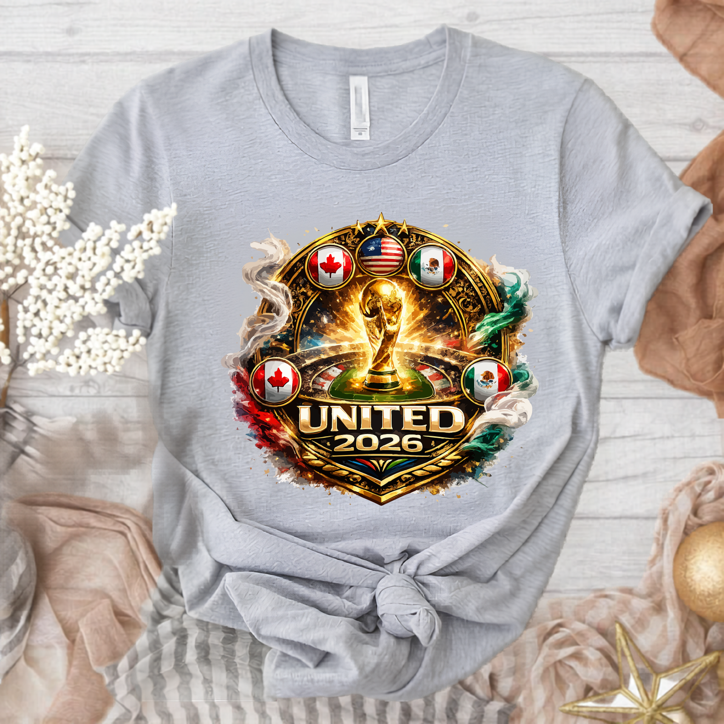 World Cup United 2026 Golden Trophy Host Nations Premium Graphic T-Shirt (physical)