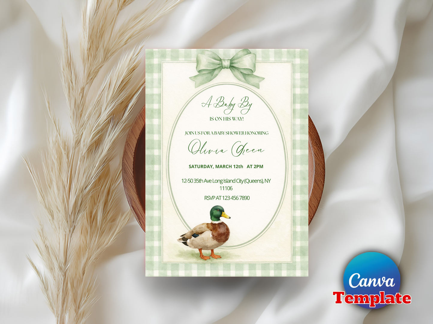 Editable Baby Boy Mallard Duck Baby Shower Invitation