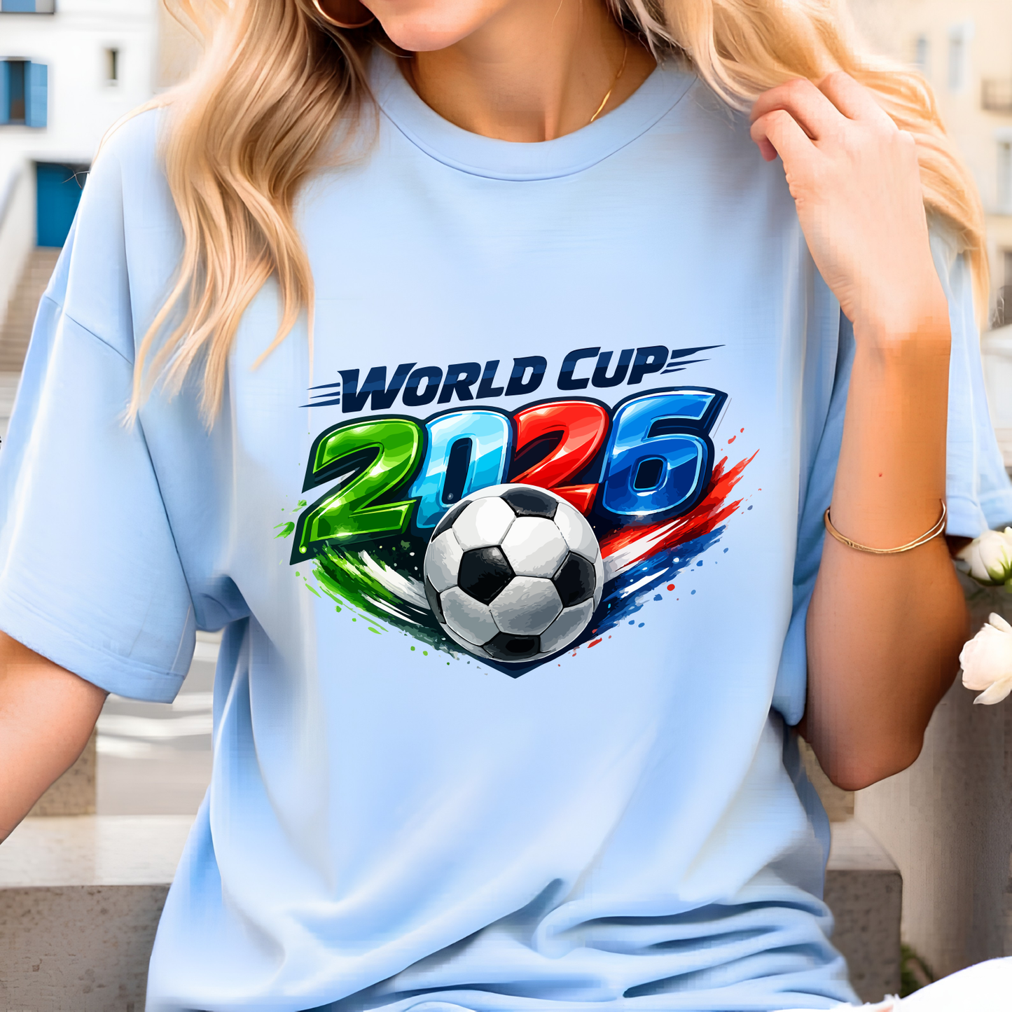 World Cup 2026 Vibrant Graphic Football Cream Cotton T-Shirt (physical)