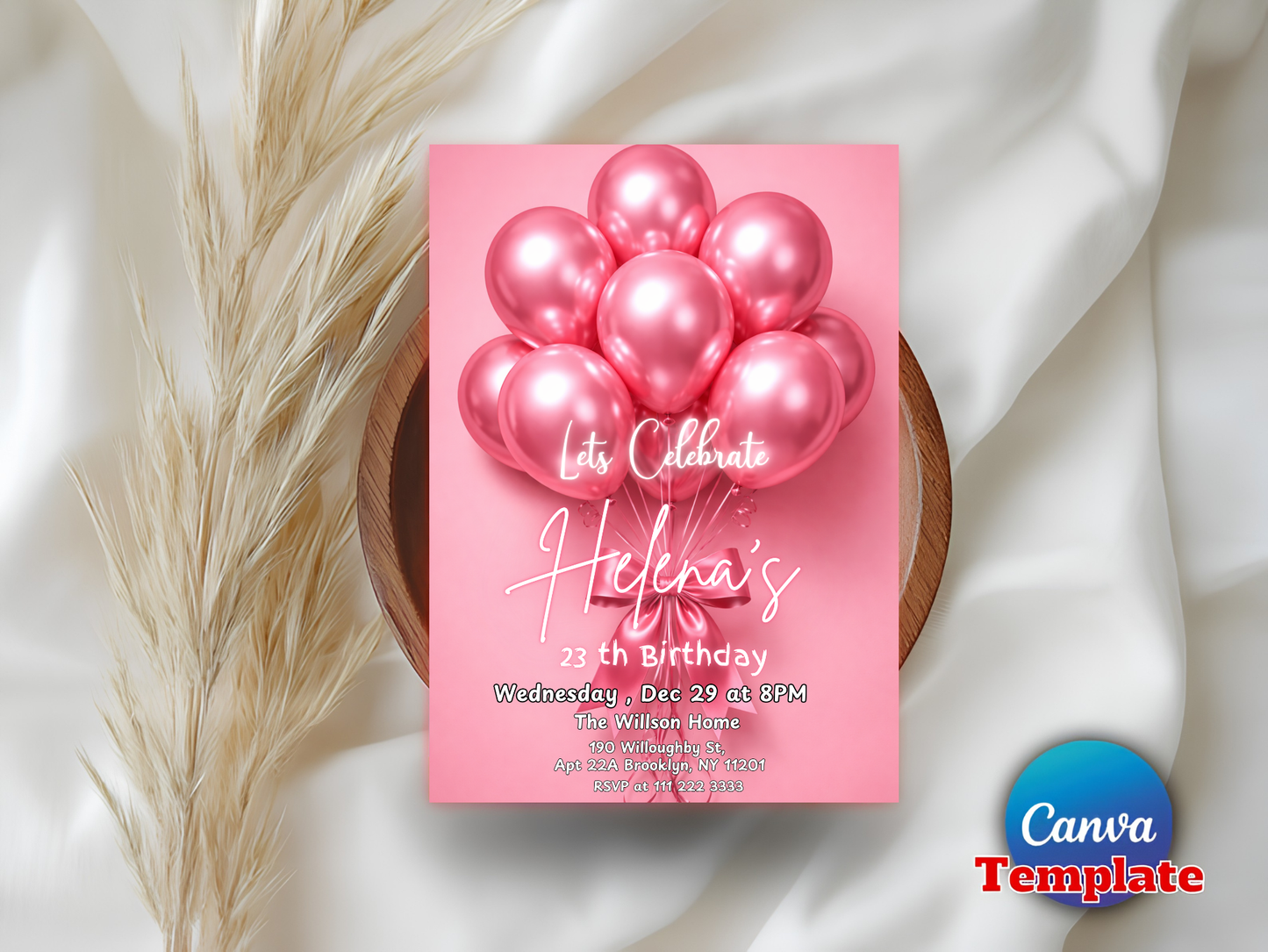 Pink Balloons Birthday Party Invitation Template