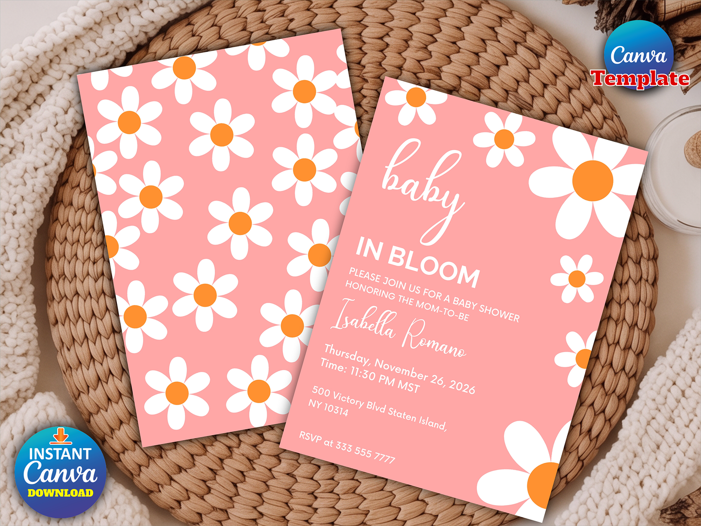 Baby in Bloom Daisy Baby Shower Invite, Boho Daisy Baby Shower Invitation