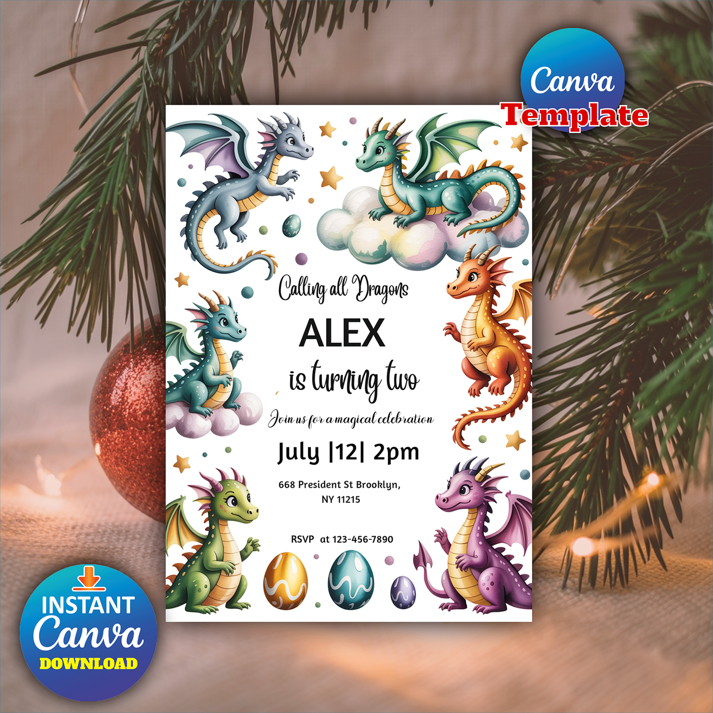 Editable Dragon Birthday Party Invitation