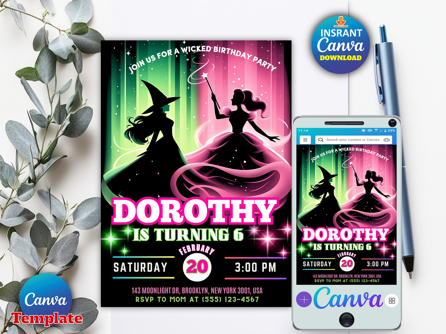 Magical Wicked Birthday Party Invite Template | Editable Canva Invitation ✨🪄🎉