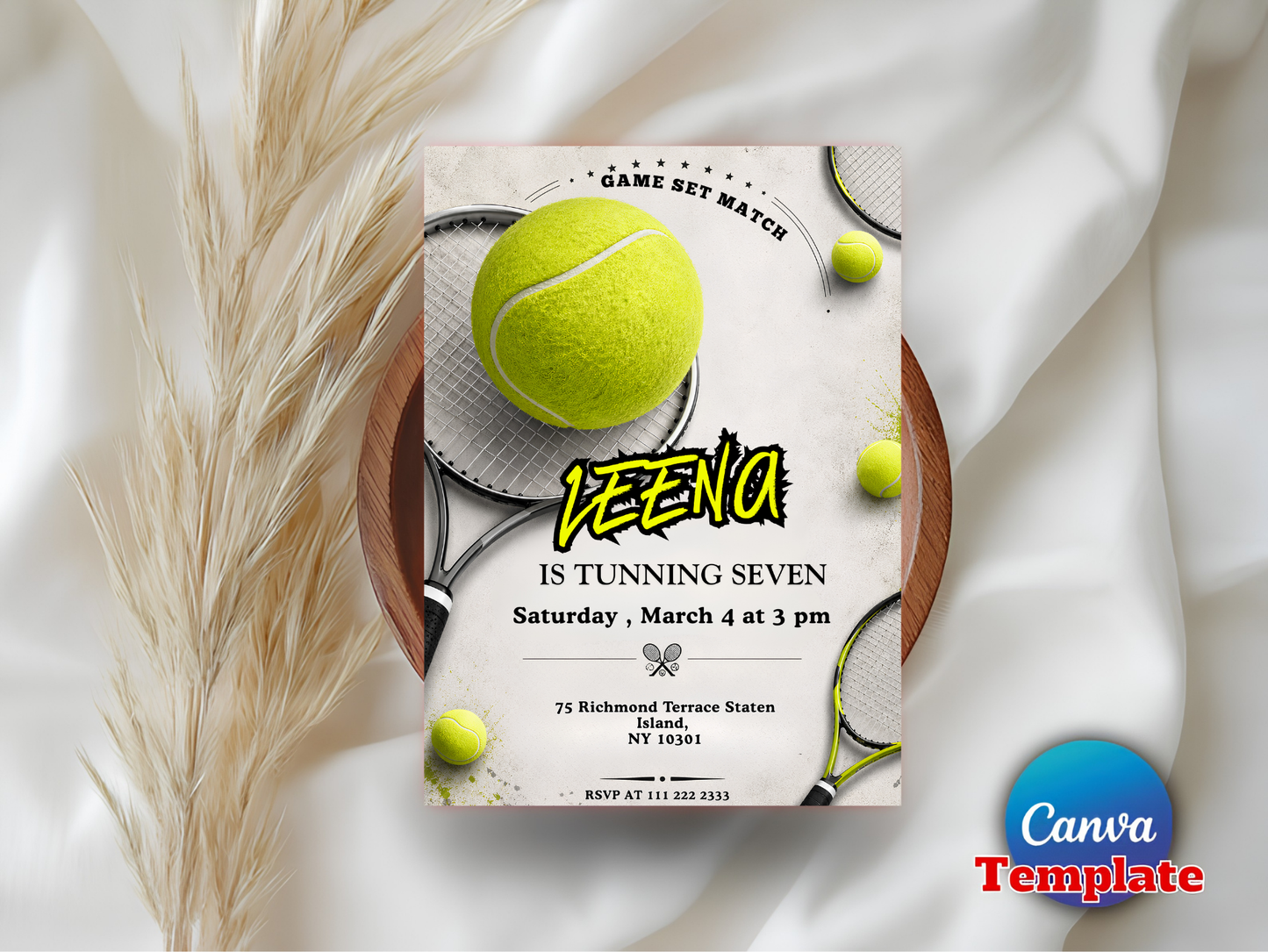 Tennis Birthday Invitation Template, Editable Sports Party Invite (Digital Download)