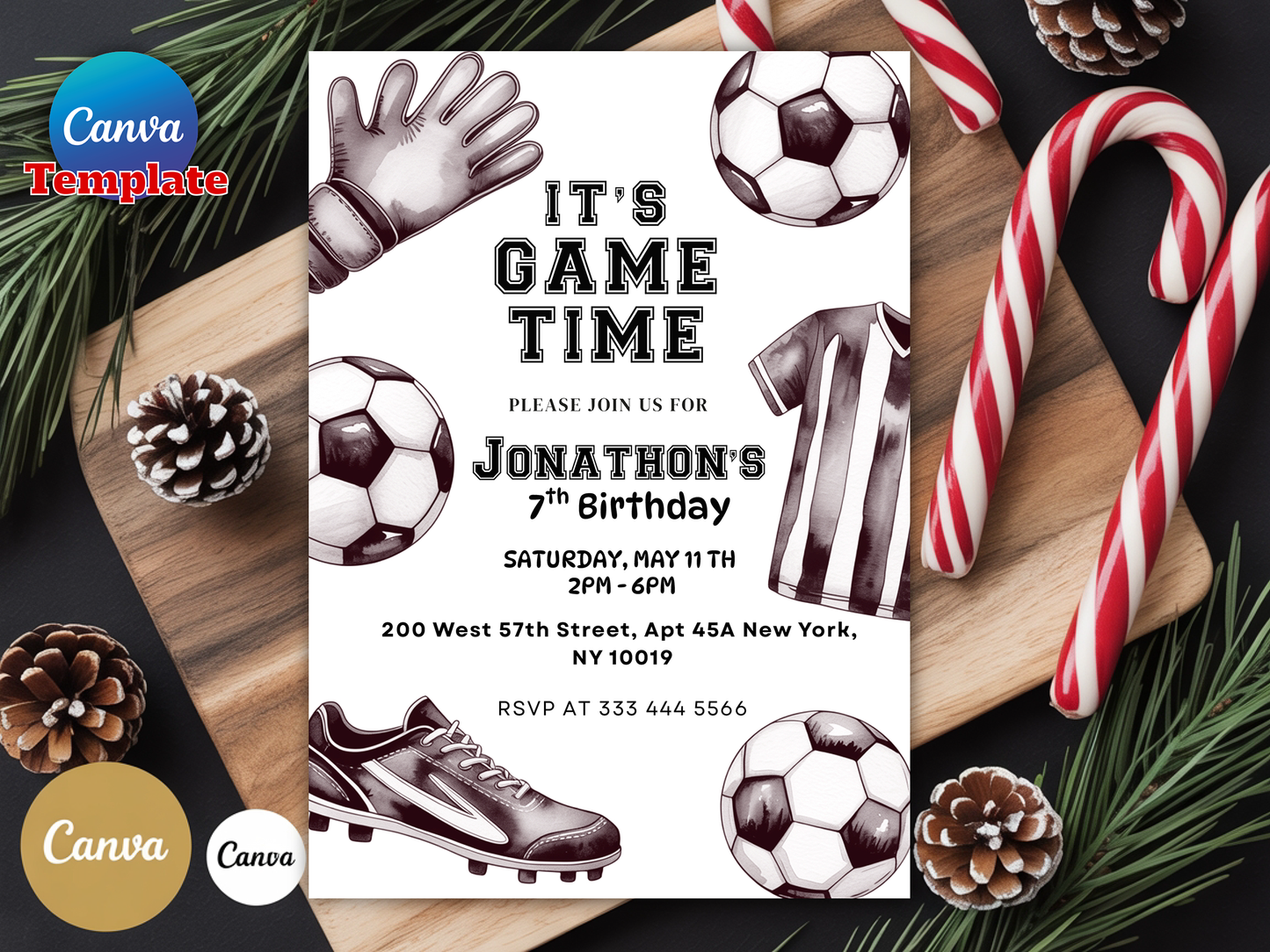 Editable Kids Football Birthday Party Invitation