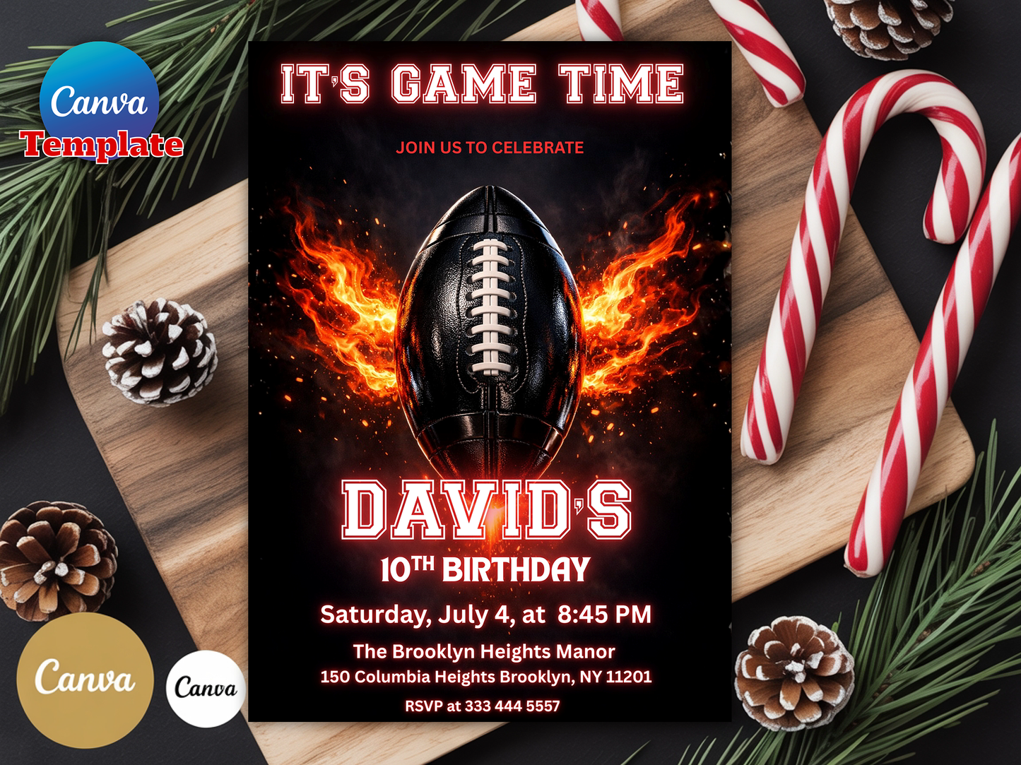 Editable Neon Football Birthday Party Invitation