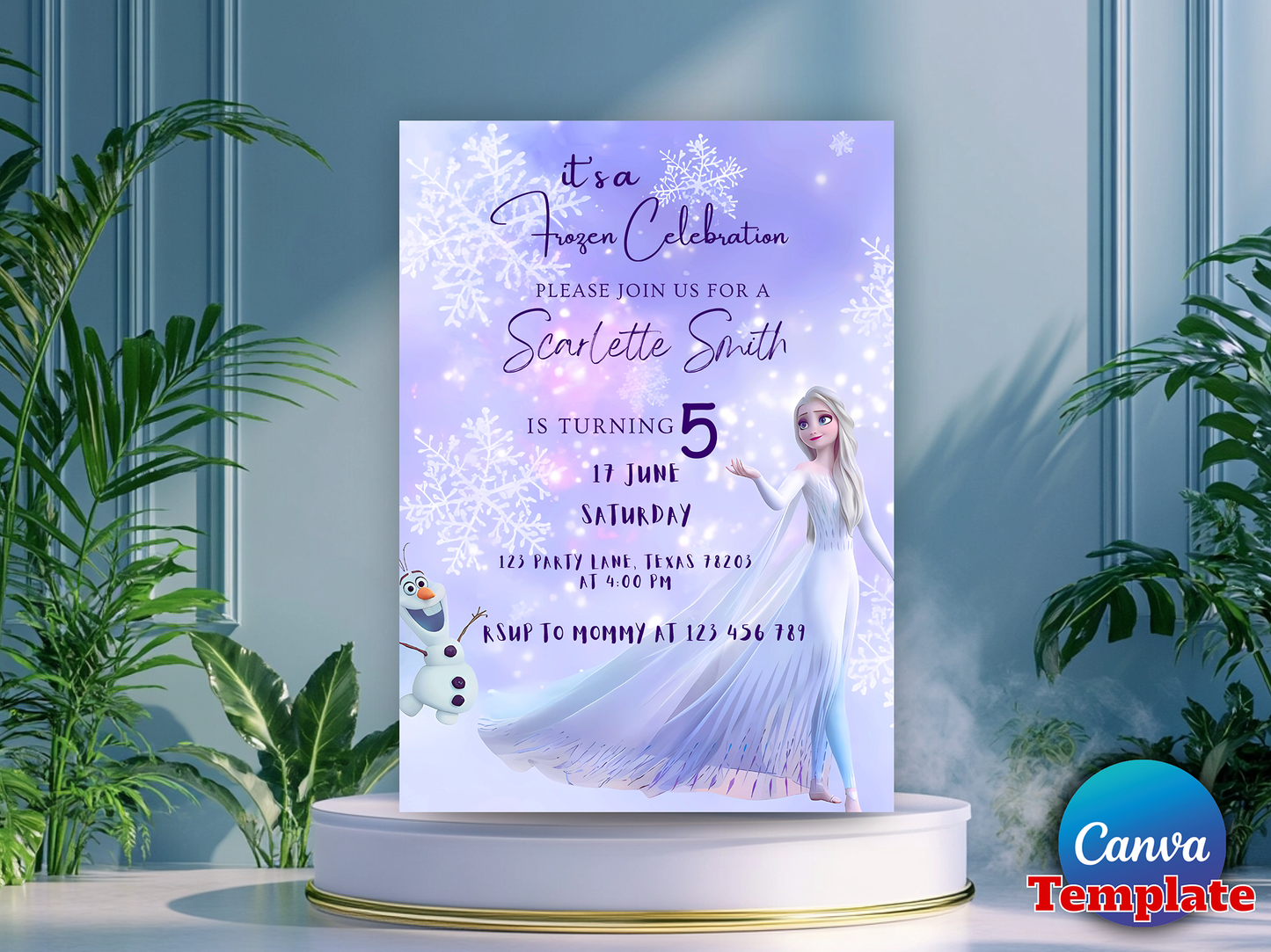 Frozen Princess Birthday Invitation Canva Template – Editable & Printable