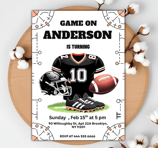 Football Birthday Invitation, Printable American Football Birthday Party Invite, Sports Invitation Template