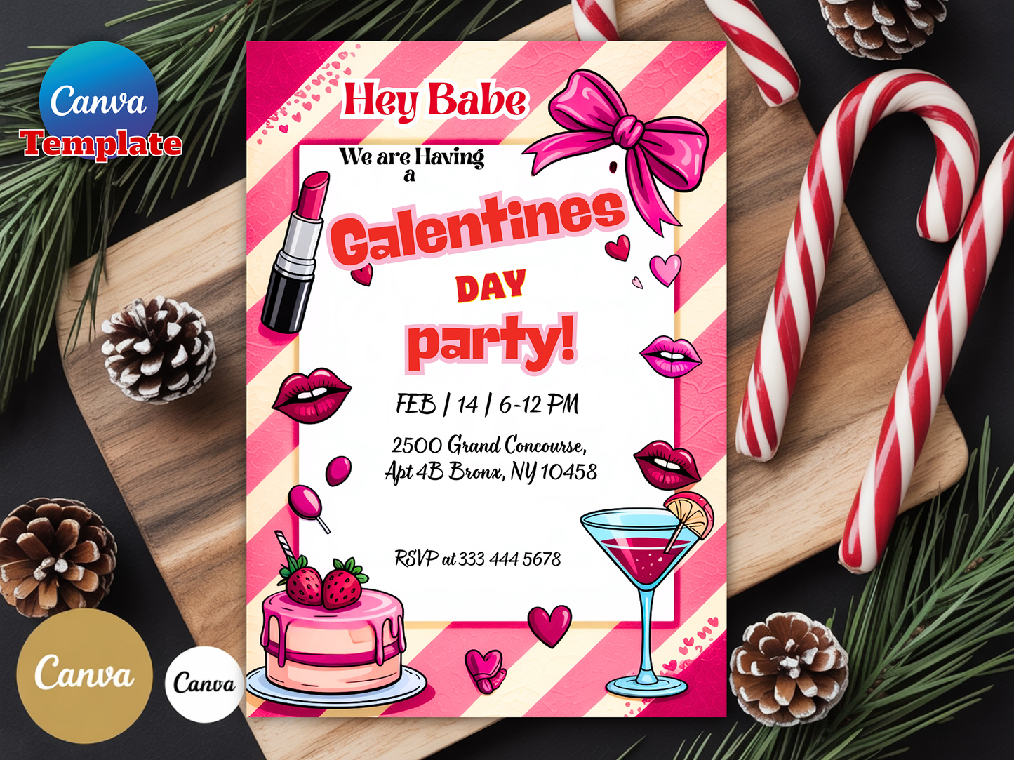 Girls Night Valentine's Party Editable Canva