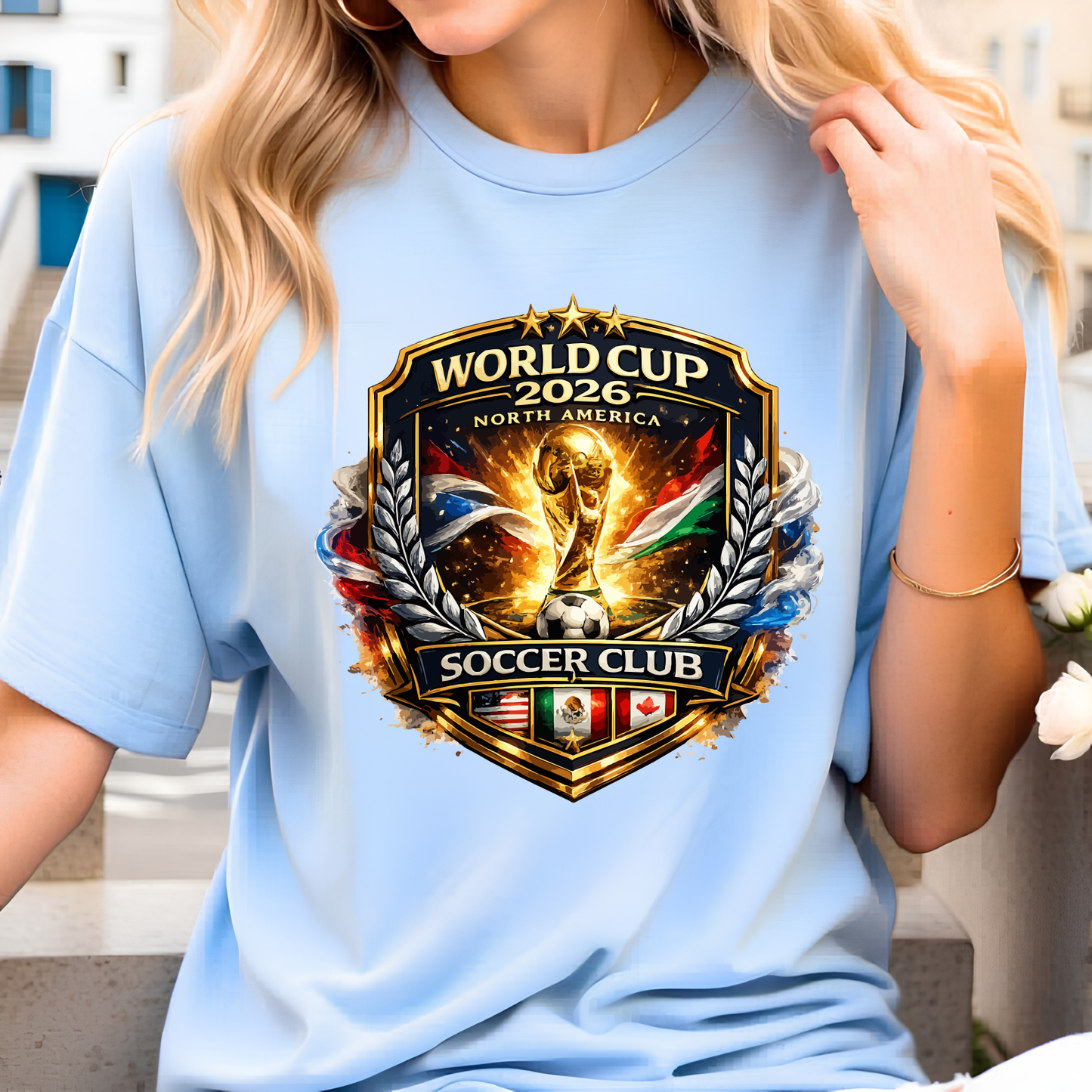 World Cup 2026 North America Soccer Club Light Blue Graphic T-Shirt (physical)