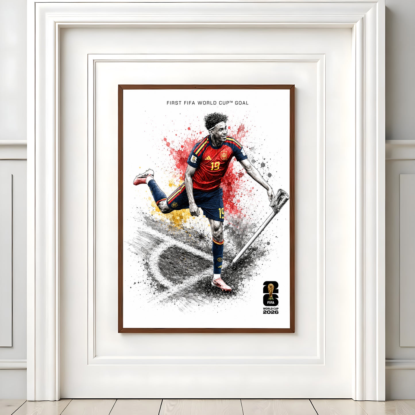 Lamine Yamal Spain First FIFA World Cup Goal Poster Corner Flag Celebration Splatter Wall Art (Printable+Physical)