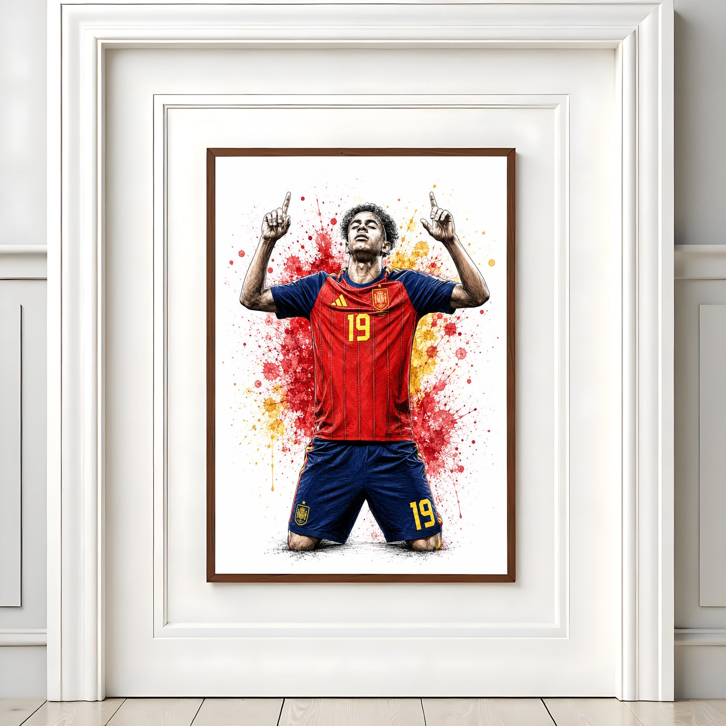 Lamine Yamal Spain Knee Slide Celebration Poster Number 19 Yellow Crimson Ink Wall Decor (Printable+Physical)
