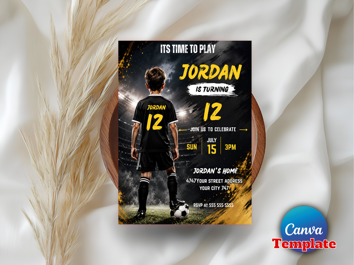 Soccer Birthday Invitation, Boys Sports Party Digital Invite, Football Party Evite, Soccer Invitation, Sports Theme, Editable Canva Template