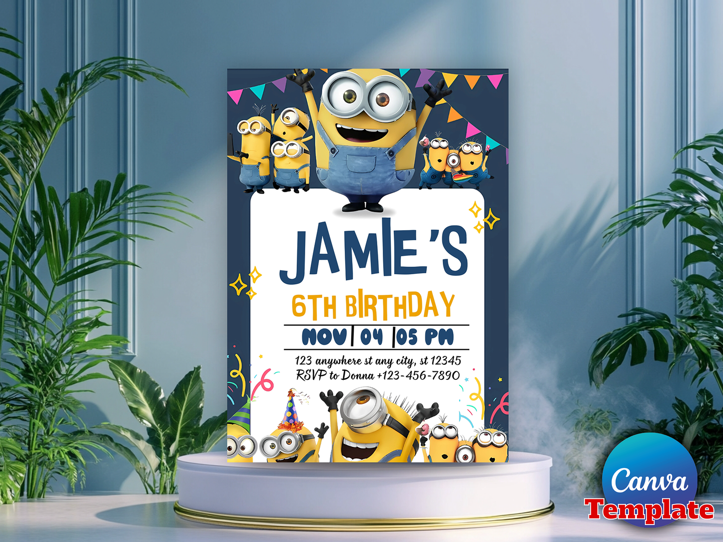 Editable Minions 6th Birthday Invitation Template – Despicable Me Birthday Party Invite
