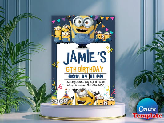 Editable Minions 6th Birthday Invitation Template – Despicable Me Birthday Party Invite