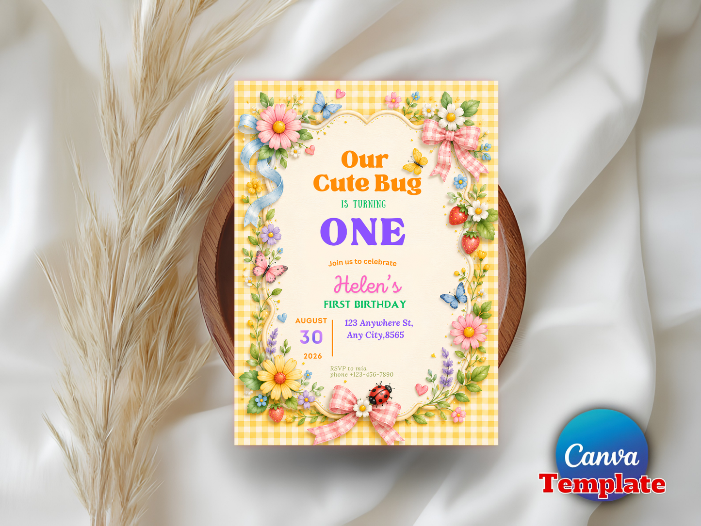 Our Cute Bug Birthday Invitation, Bug Birthday Party Invite, Butterfly Ladybug Garden Party, Any Age Birthday, Editable Canva Template