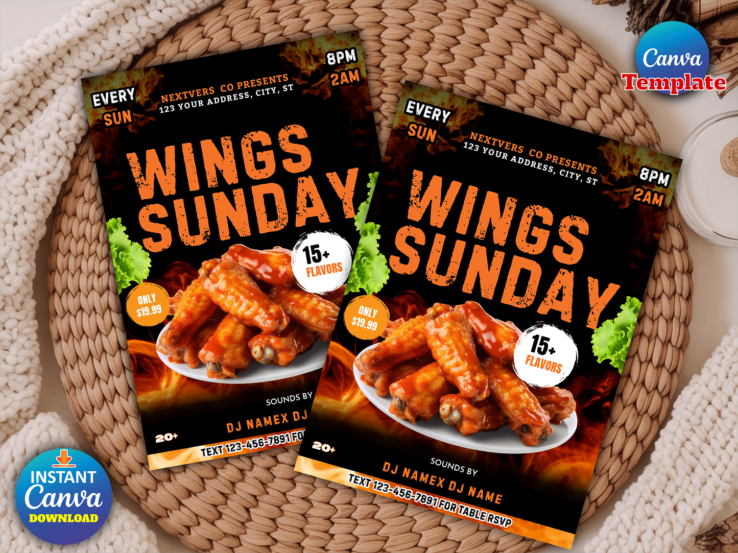Wing Wednesday Club Flyer, Restaurant, Lounge, Sports Bar Wing Specials Promo