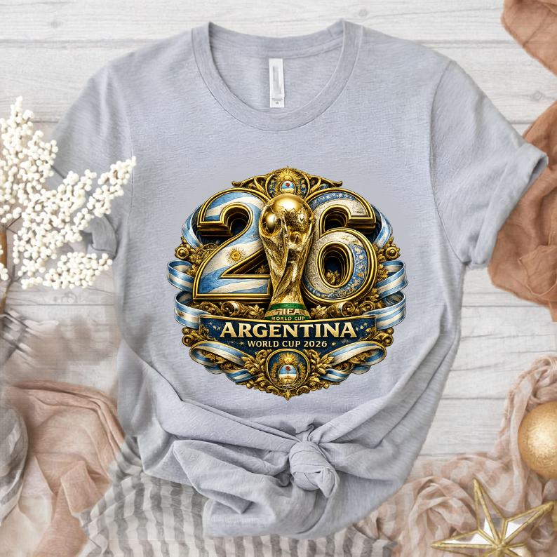Luxury Gold Graphic Argentina World Cup 2026 T-Shirt Duo (physical)