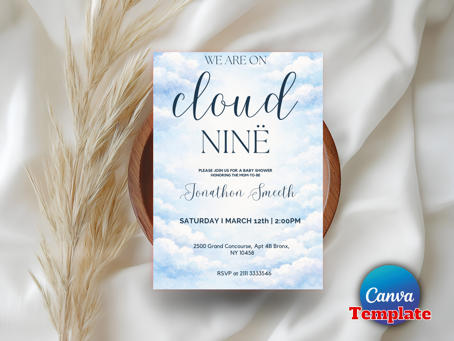 Editable On Cloud 9 Baby Shower Invitation